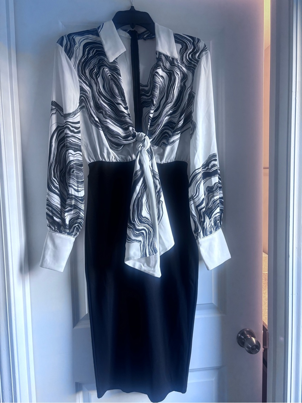 Classy Black & White Tie-Front Dress NWT